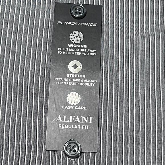 Alfani Men’s XL Dress Shirt Regular Fit Gray Stripe Performance Stretch NWT - Picture 6 of 7